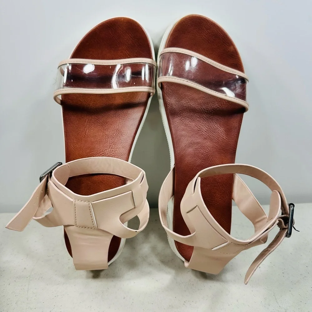 MIA Sandals Womens 10 Casual Ankle Strap Open Toe Platform Pink Faux Leather